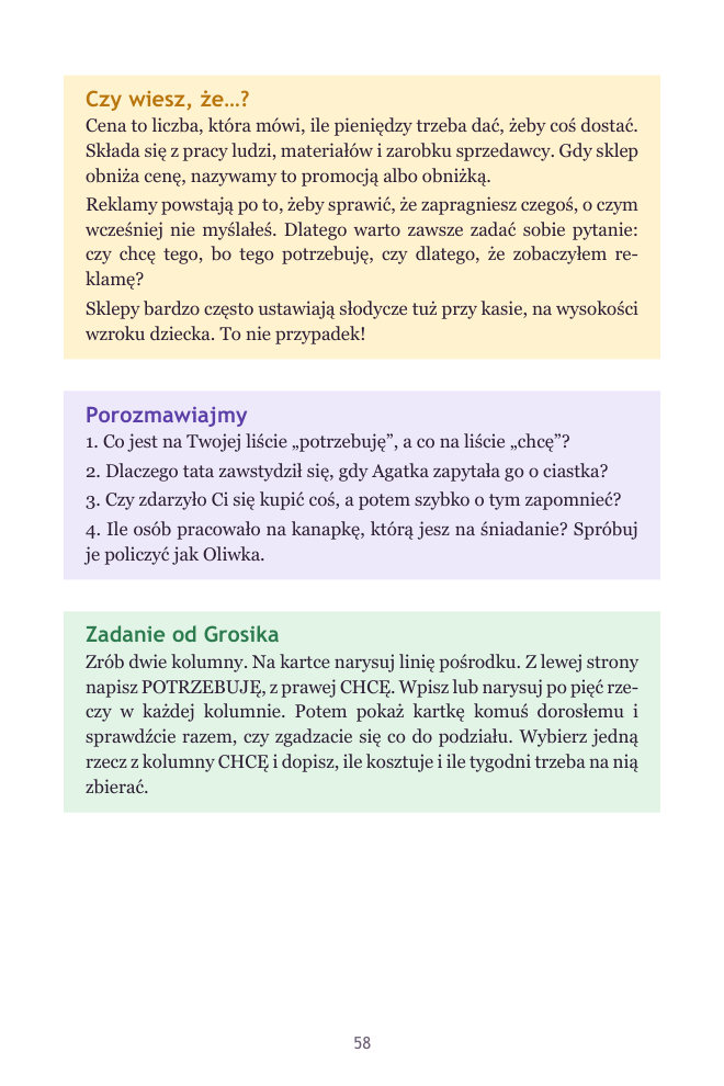 Koniec rozdziału 7: Czy wiesz, że, Porozmawiajmy i Zadanie od Grosika: dwie kolumny potrzebuję i chcę